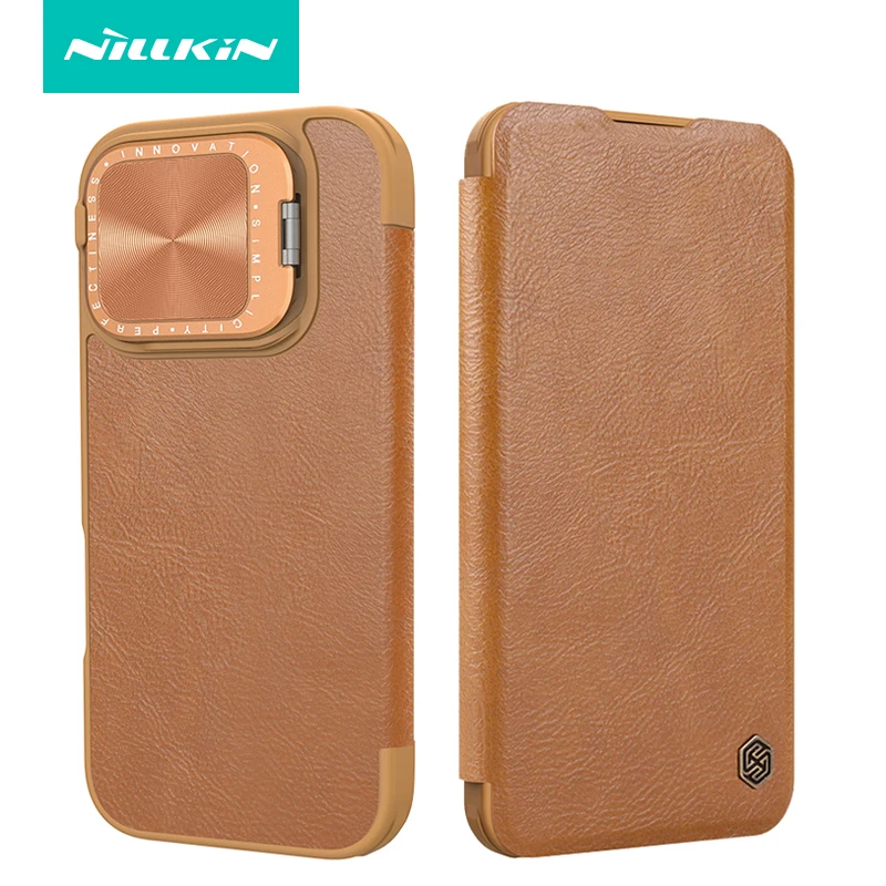 

For iPhone 16 Pro Max ,16 Pro,16 Case Nillkin Qin ProP Luxury Leather Metal Lens Protetion Stand Book Cover with Card Slot