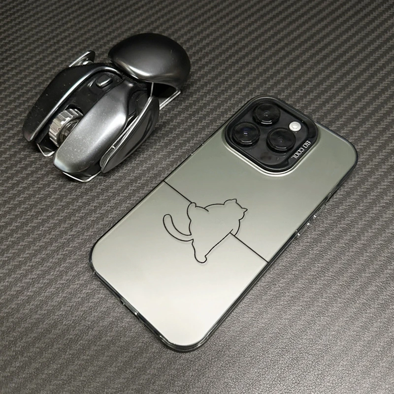 

New cute climbing line cat phone case for iPhone 16 15 14 13 12 11 Pro/ Max/Plus shock-proof rear cover anti-fingerprint