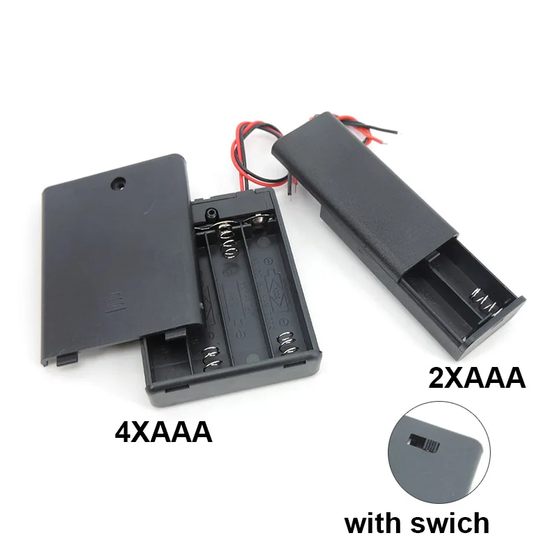 1/5pcs black 2 4 Slot AAA Battery Holder Case Box 2xAAA 4XAAA 3v 6v 1.5v Leads ON/OFF Switch Cover Standard Container W28