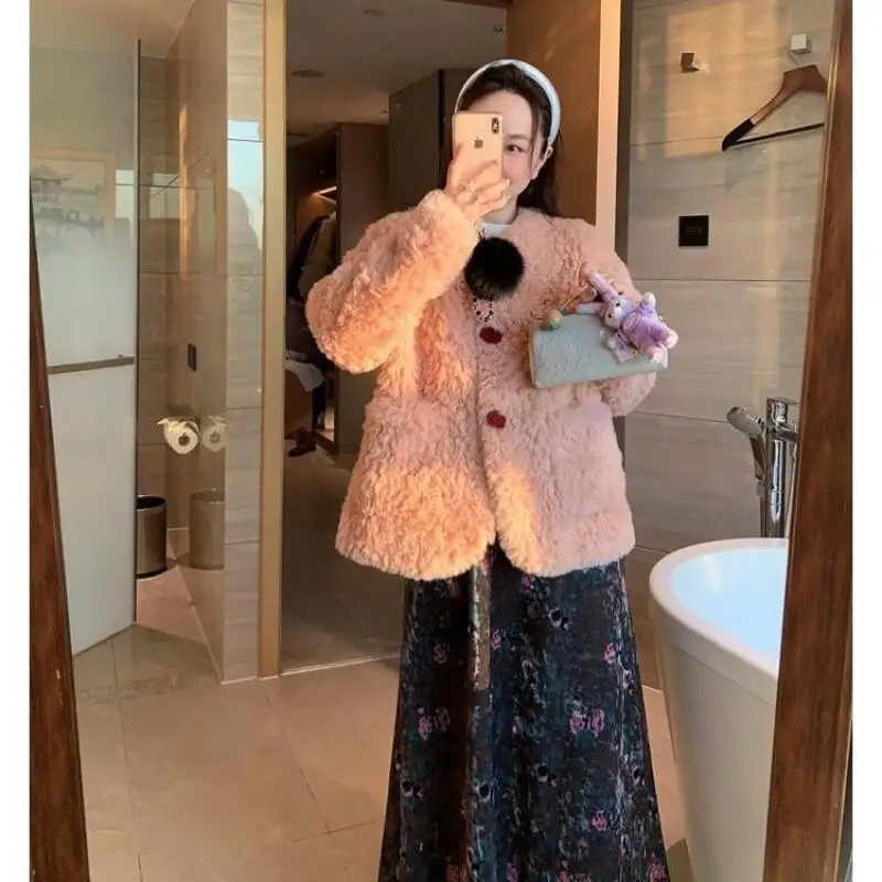 여성용 코트 겨울 가을 재킷 아우터웨어 따뜻한 플리스 안감 핑크 젊은 감각의 셰르파 두꺼운 에코 퍼 프리미엄 슬림 퀼팅 코트