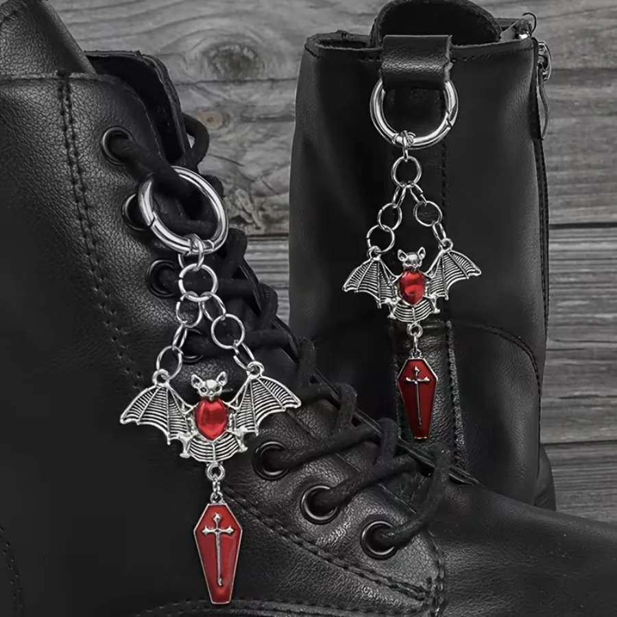2pcs/set Red Knight Shields with Bat Crosses And Shoe Charms Perfect for Halloween Gifts Suitable for Shoe Decor