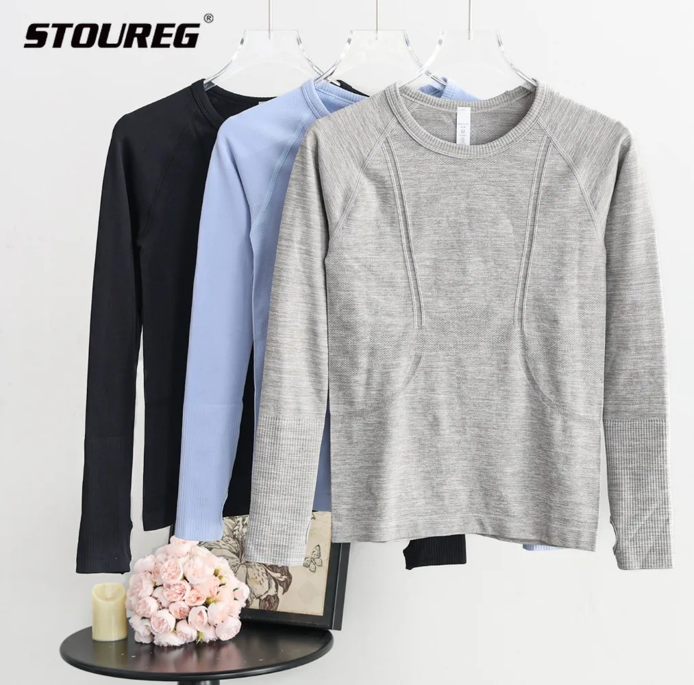 

Одежда для йоги, спортивные топы, женские бесшовные утягивающие дышащие топы с круглым вырезом и длинными рукавами для бега Pula, скоростная сушка, одежда для фитнеса