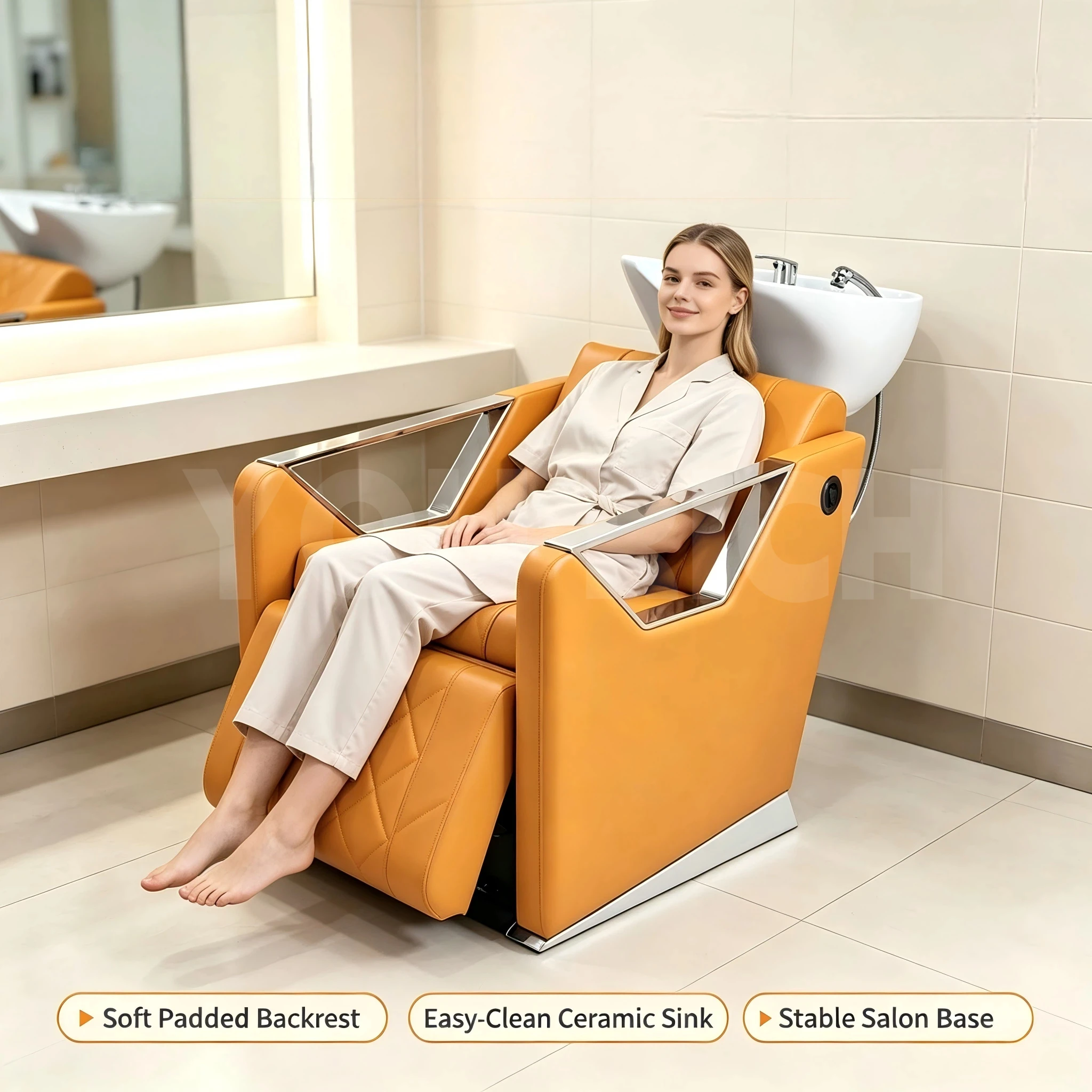 PVC Leather Shampoo Chair High Density Sponge Backwash Unit Hair Salon Washing Chair For Barber Shop