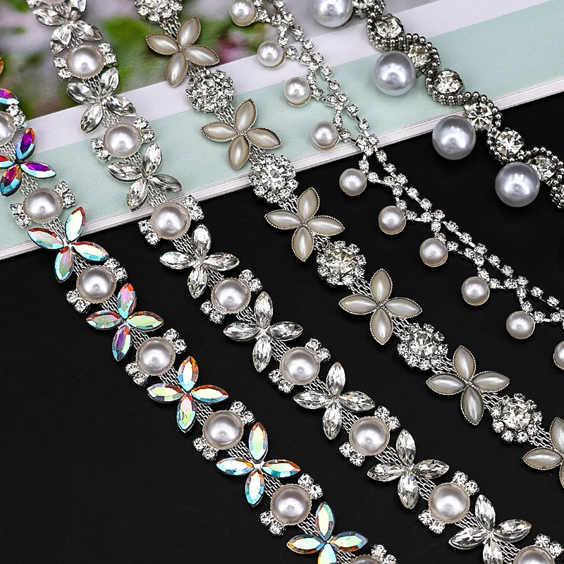 

10Yards Rhinestone Sparkle Crystal Diamond Rhinestone Pearl Chain Clothing Bags Accessories DIY Wedding Party Gift Decoration