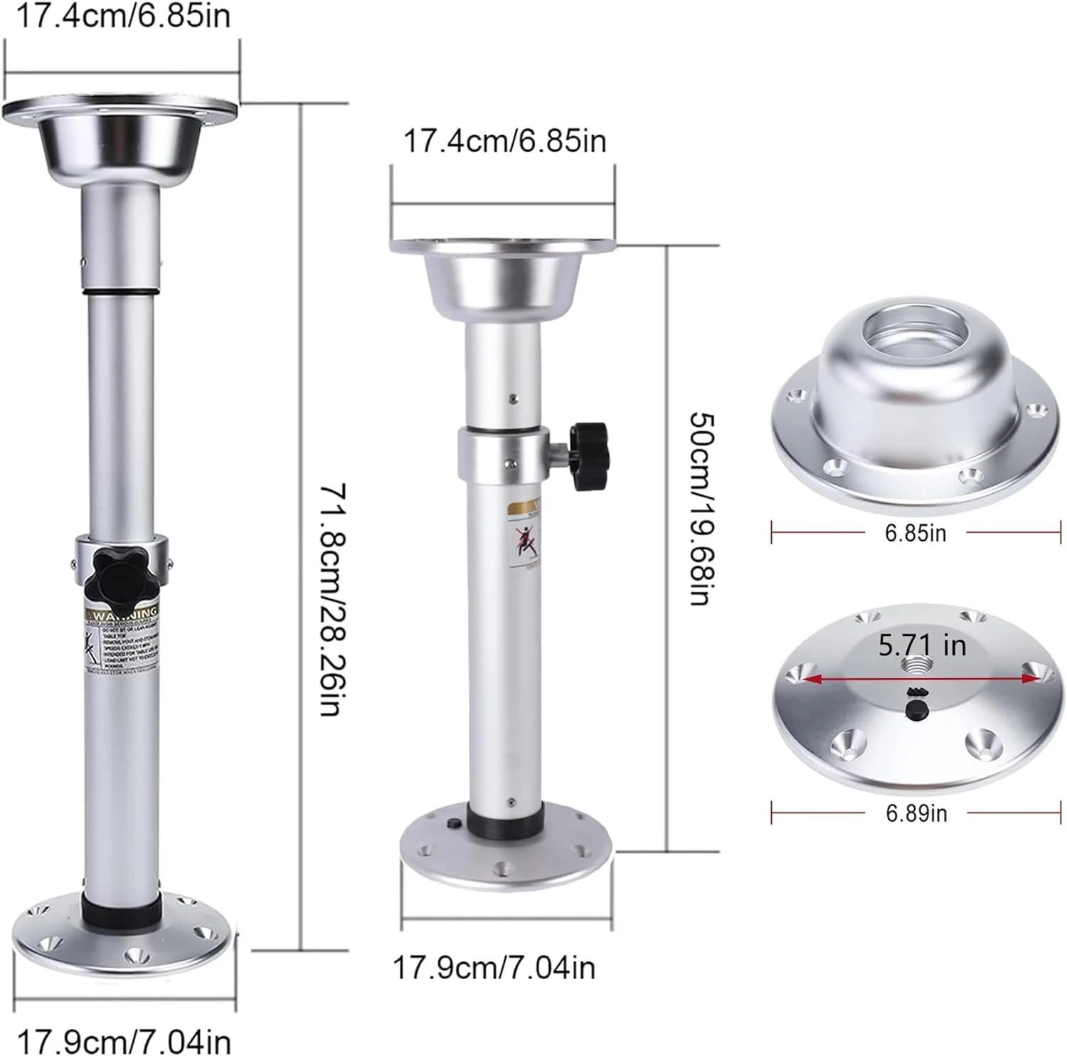 Piédestal de Table de Bateau Réglable, Poignées en Alliage d'Aluminium, Pieds de Table Amovibles pour Montres, Marine, Bateau, Yacht, Caravane, Hurhome, 19.7-28 Pouces