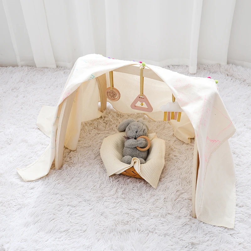 Marco de Fitness de madera para niños, juguete Montessori para recién nacidos, juguete sensorial colgante móvil, marco de Fitness plegable, marco de soporte para niños, regalo