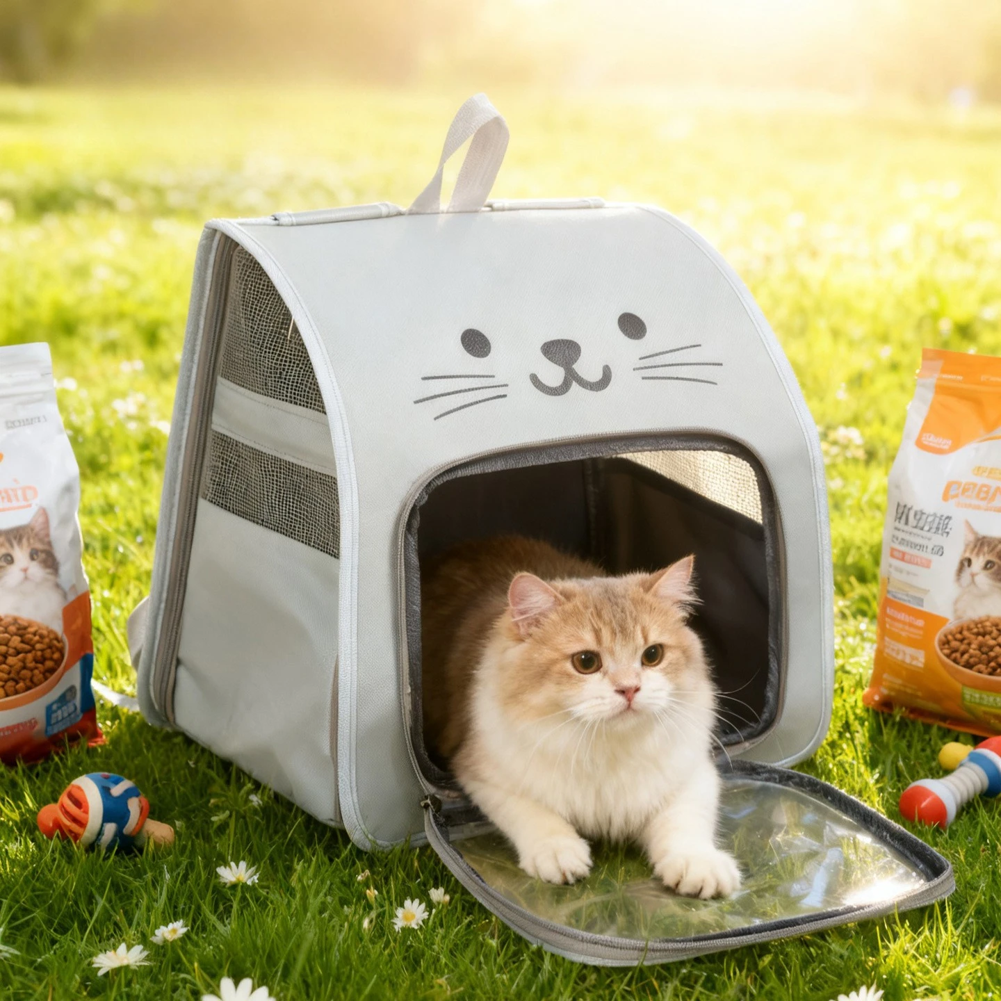 可愛いペットキャリーバックパック、通気性抜群の大容量猫用バッグ（大きな窓付き）、猫と犬用のポータブル旅行用バックパック