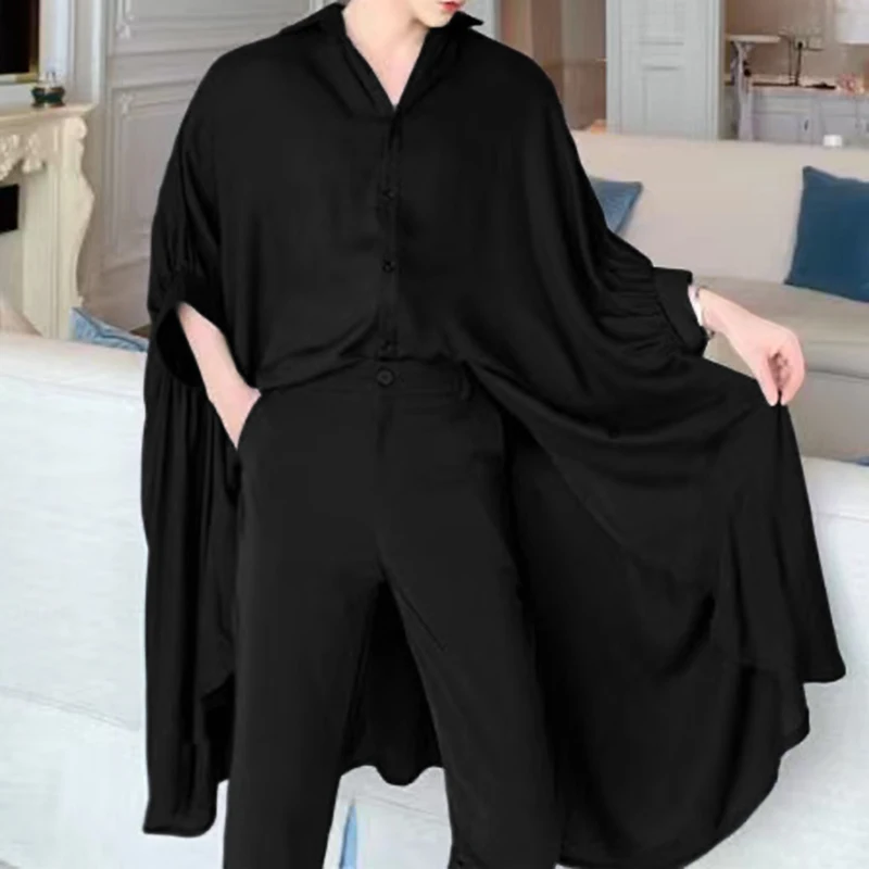 INCERUN الرجال غير النظامية قميص التلبيب كم طويل المعتاد ملابس الرجال غير رسمية الشارع الشهير موضة نمط طويل بلايز الذكور القمصان S-3XL