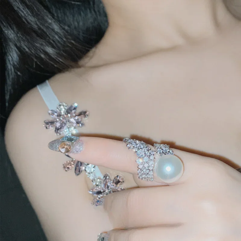 MDLFES الفرنسية الأسترالية اللؤلؤ الأبيض خاتم الماس الكامل فتحات الإناث الدرجة العالية الشعور قذيفة الخرز مؤشر الدائري #3