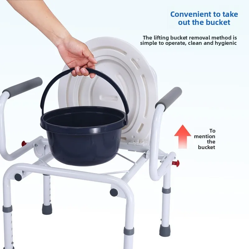 ‌Foldable Shower Commode Chair‌ - Handicap Accessible Toilet Frame with Handrails Quick Assembly Design for Elderly & Disabled