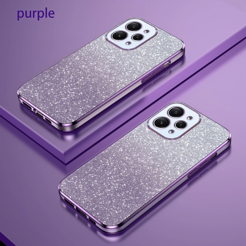 For Xiaomi Redmi 12 Case Redmi 12 5G Phone Case 23076RN4BI 23053RN02I Luxury Gradient Glitter Plating Silicone Back Cover Funda