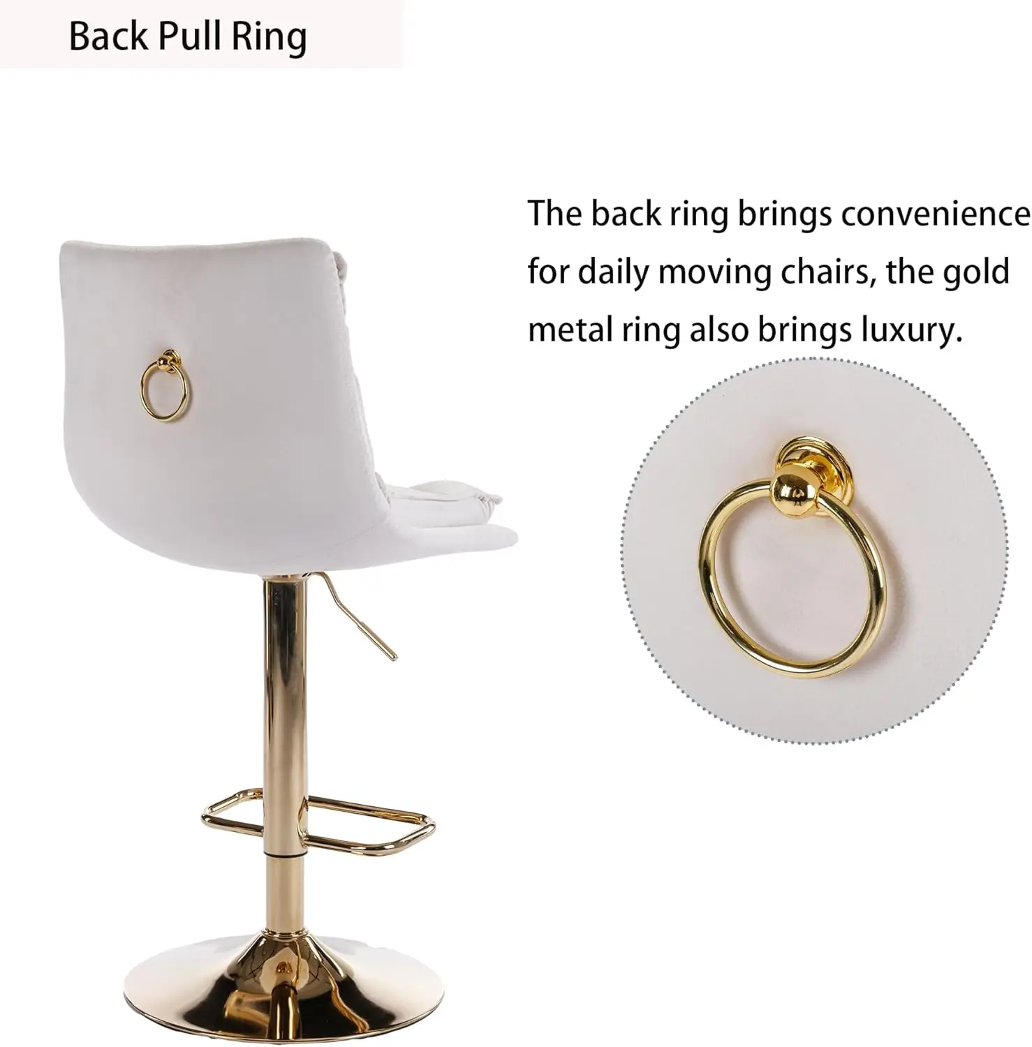 25-33 Inch Velvet Swivel Bar Stools Back, Velvet Upholstered Adjustable Bar Height Barstool Counter Height Stools Island Chairs