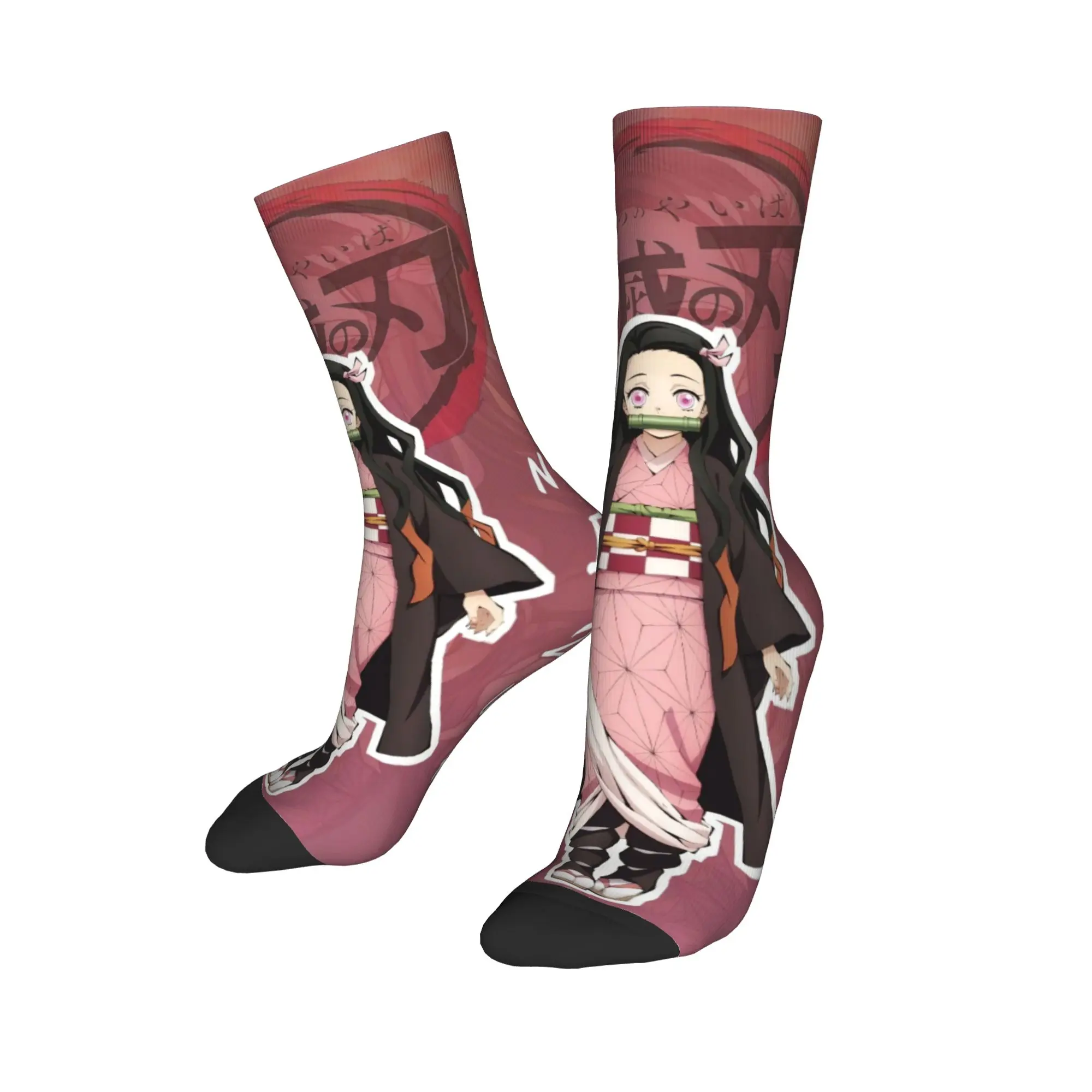 Crazy Design Demons Slayers Anime Basketball Socks  Polyester Middle Tube Socks for Women Men Non-slip