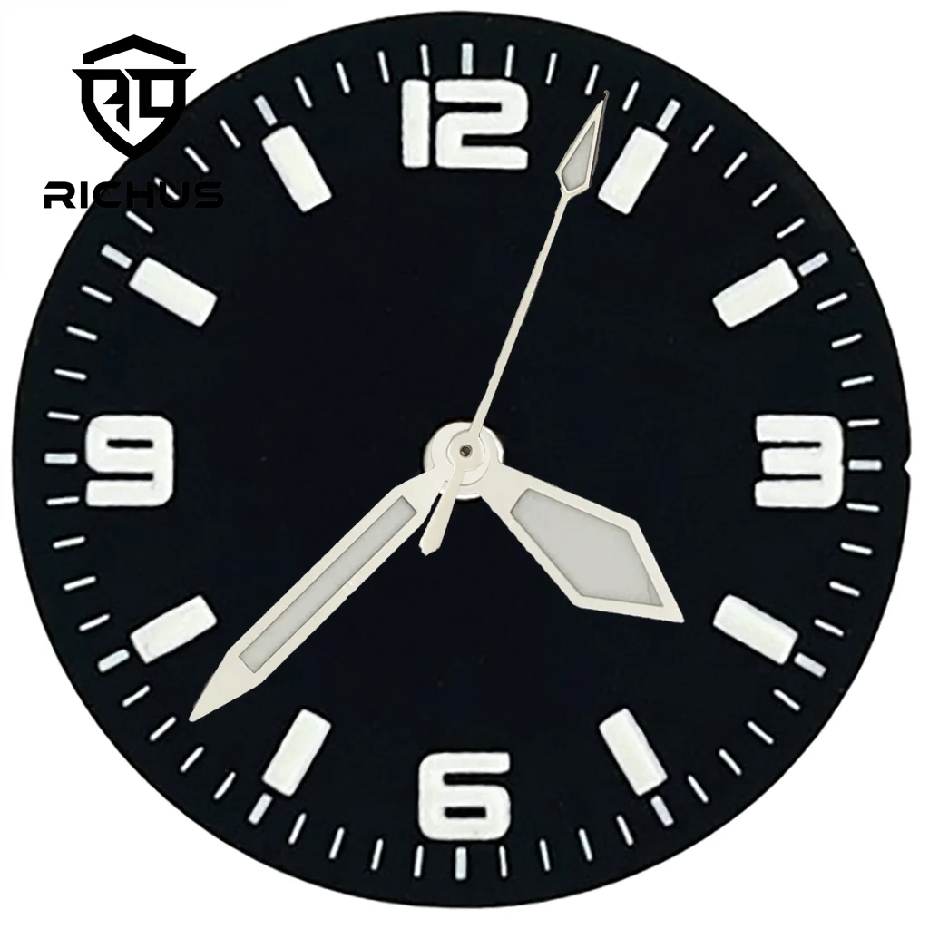 

Циферблат часов RICHUS 28,5 мм с зелеными светящимися стрелками, подходит для механизмов NH34, NH35, NH36, ETA2824, 2836, Miyota8215-DG, аксессуар для часов.