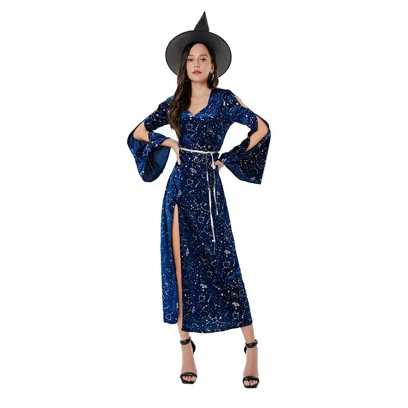 

Halloween Witch Female Blue Dress Cosplay Fancy Masquerade Costume