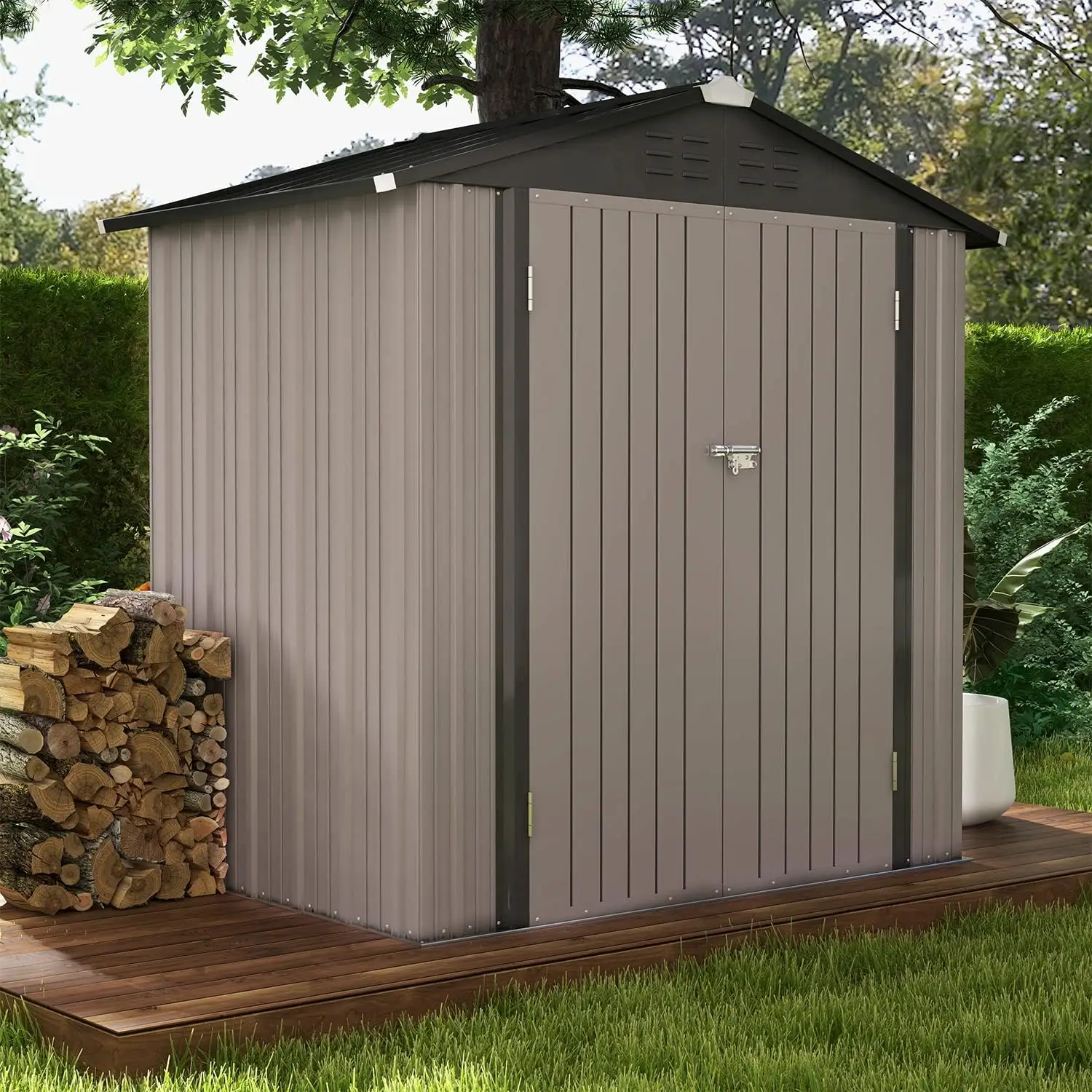 

Patiowell 6x4 FT Outdoor Storage Garden Tool Storage Shed with Sloping Roof and Double Lockable Door Garden Backyard Patio Brown