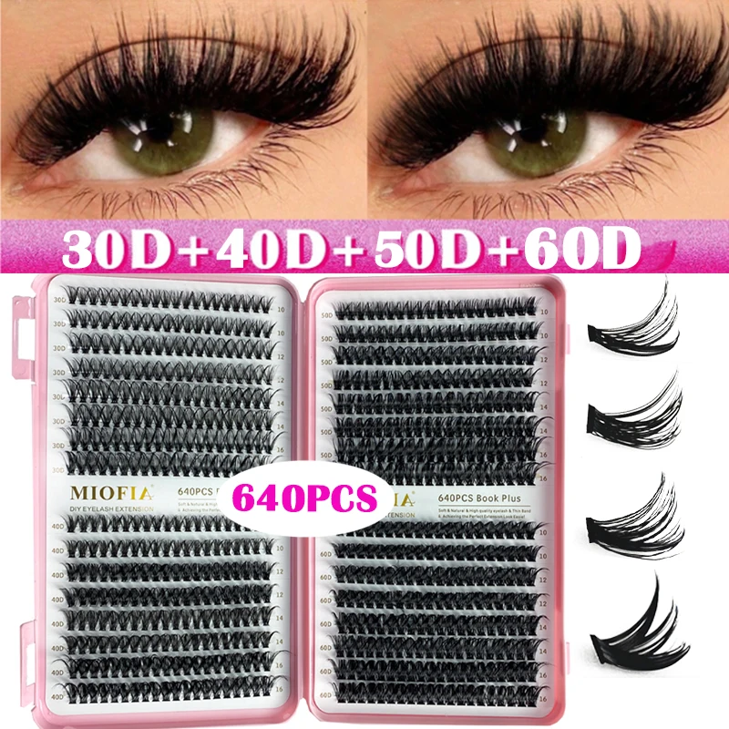 Faux cils Facebook de grande capacité, 640 grappes de cils épais naturels 10-16mm parfaits pour extensions de cils, outil de maquillage