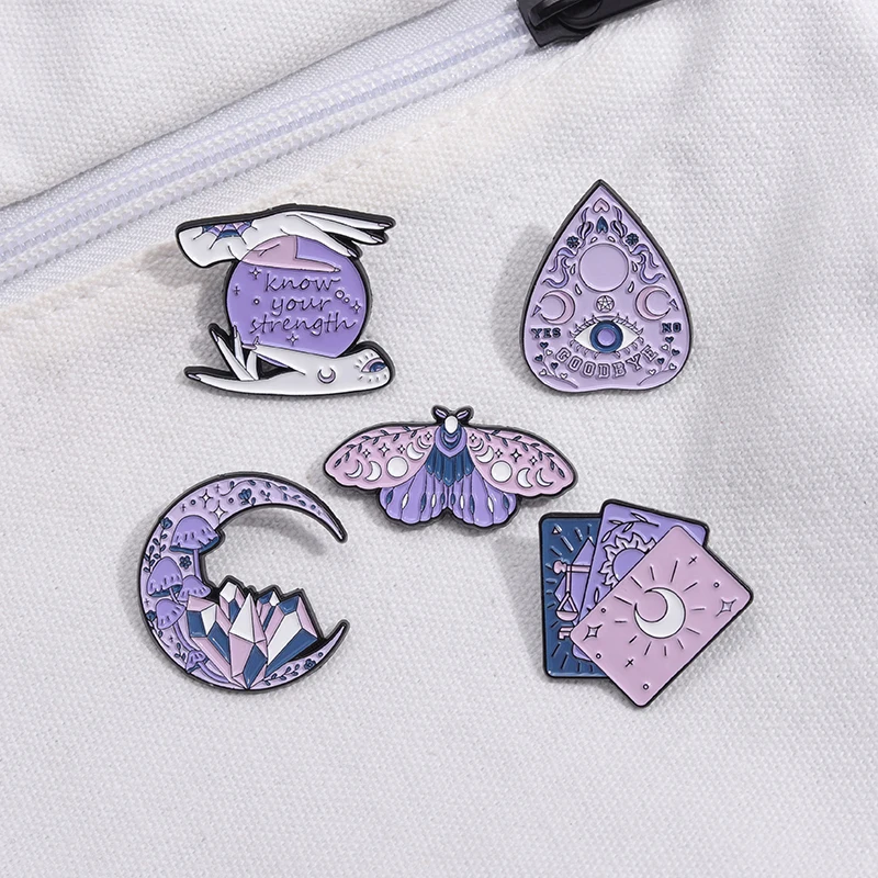 Halloween Magic Moon Witch Crystal Enamel Pin Butterfly Brooch Lunar Backpack Women Punk Jewelry Lapel Know Your Strength Gifts