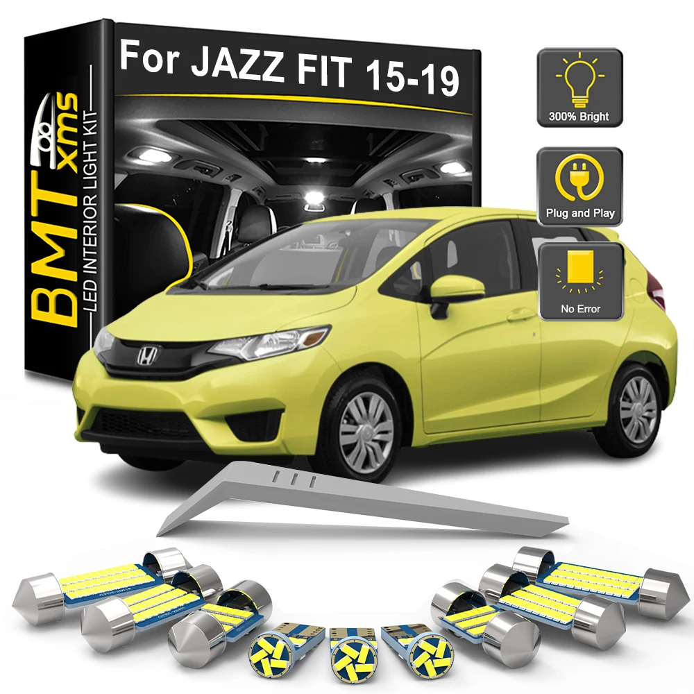 BMTxms 9Pcs Canbus Car Indoor Dome Trunk Lamp For Honda Jazz Fit MK3 3 III 2015 2016 2017 2018 2019 LED Interior Light Bulb Kit