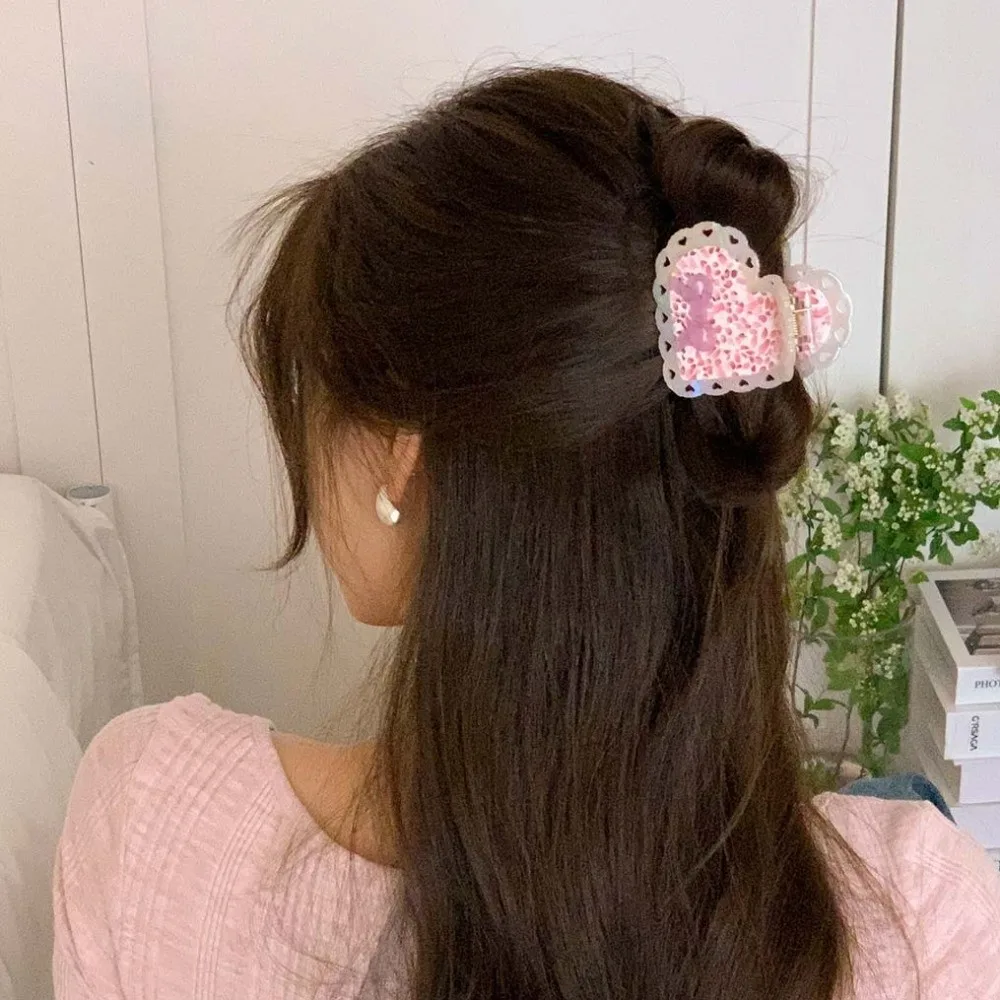 

Fashion Elegant Heart Shark Clip Korean Style Stripe Acetic Acid Hair Claw Headwear Solid Color Bow Hair Claw Friends