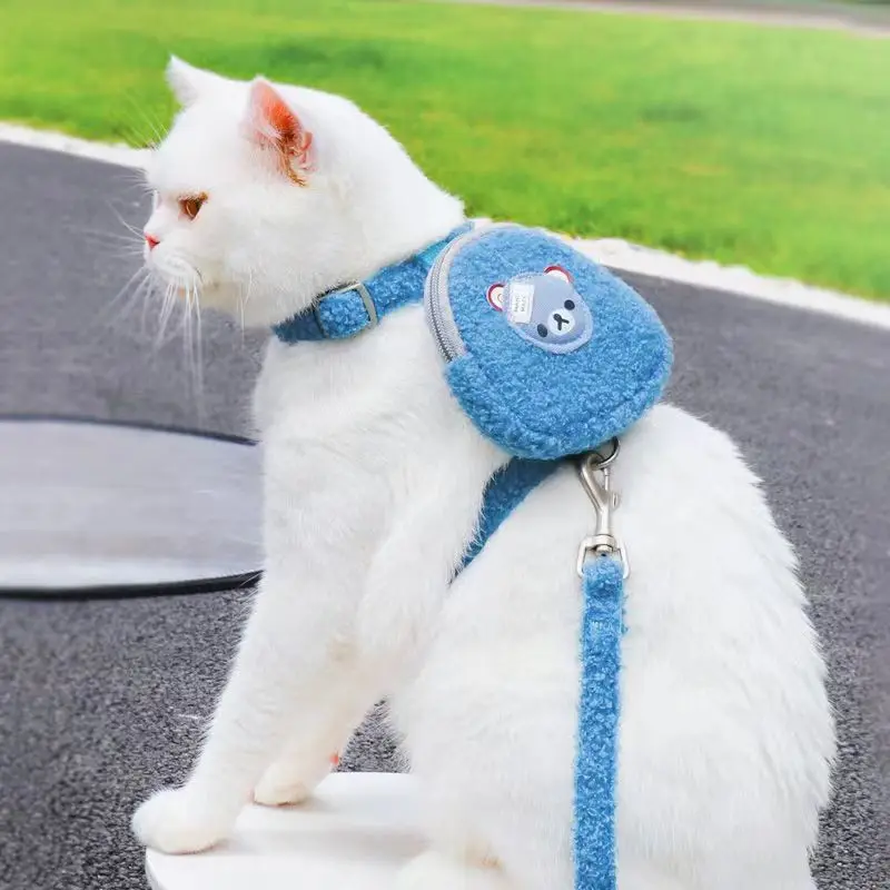 Lamb Wool Cartoon Bear Harness for cats Dog Backpack Harness with Leash Cat Puppy Outdoor Walking Supplies For Small Medium Dog