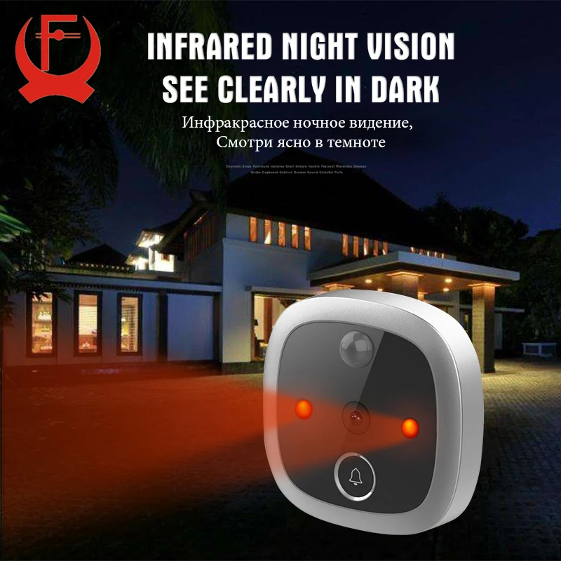 KAK 4.3 Inch LCD Screen Digital Door Viewer IR Night Vision Doorbell Camera Peephole Photo Video Record Motion Detection