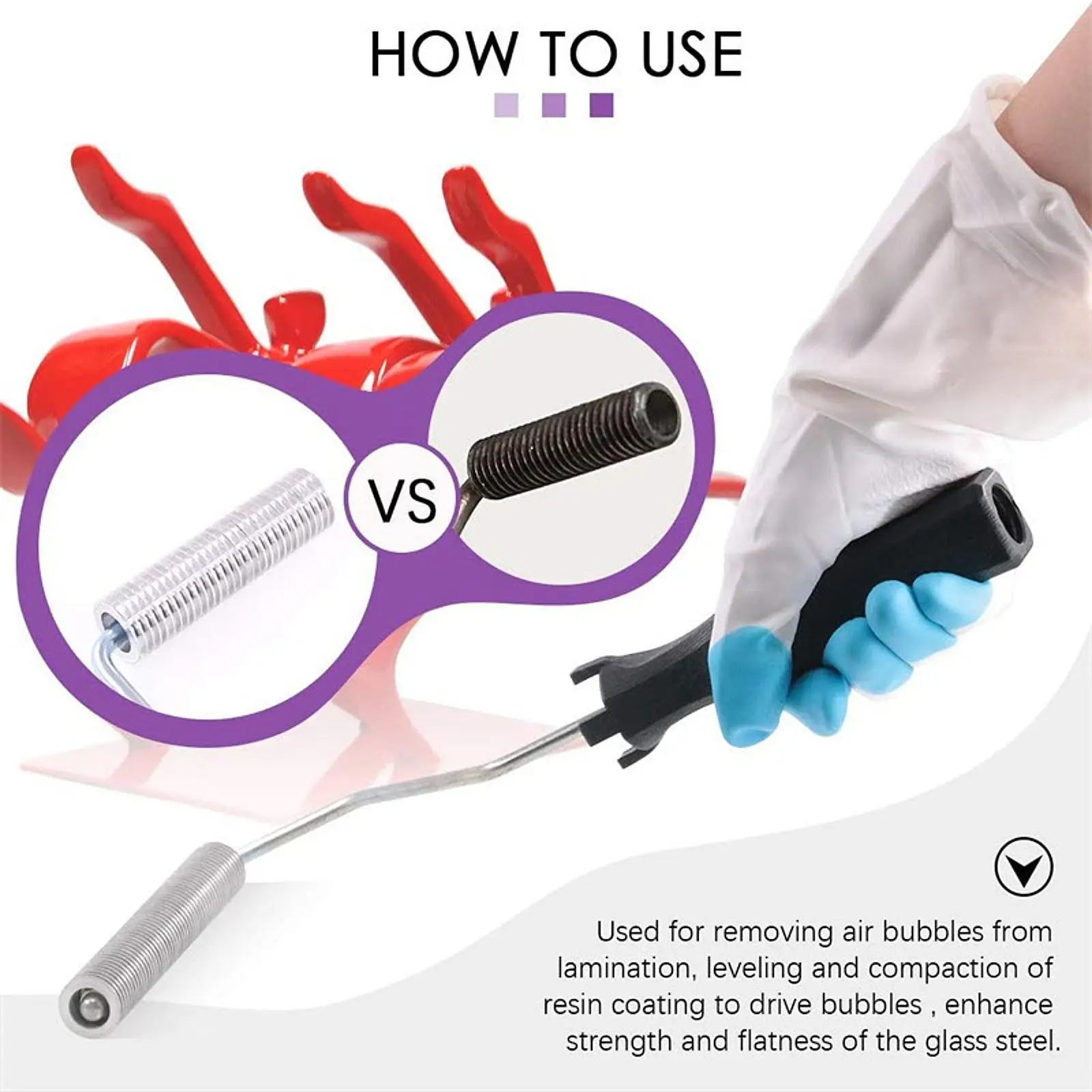 

Валик для удаления пузырьков воздуха из стекловолокна с удобной ручкой, ручной инструмент для удаления пузырьков для дома, ванной, кухни, душа