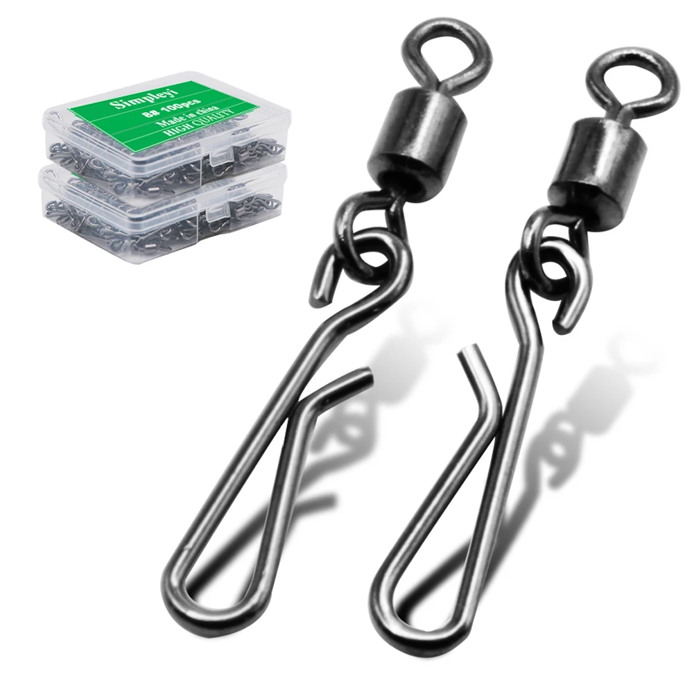 50-100pcs/box Fishing Swivels Connector 4#-12# Interlock Pin Snap Rolling Swivel For Fishhook Lure Carp Fish Snap Accessories