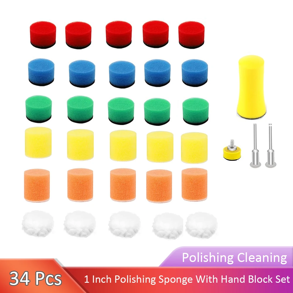 34 Pcs 1 Inch Polishing Sponge Set With Wool Pad Set For Polishing Sanding Wood Wall Metal DIY