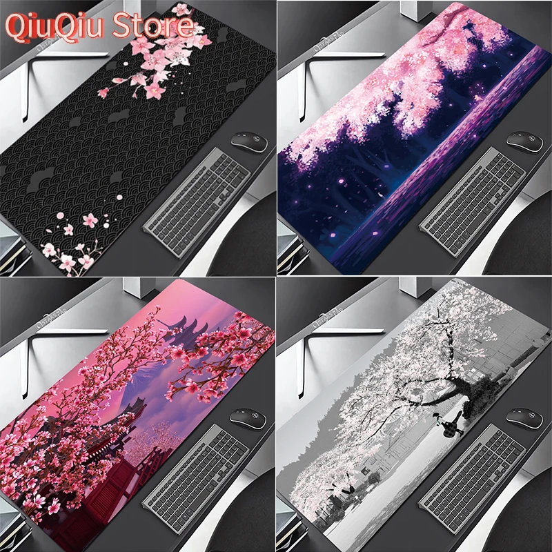 Death and Life Landschaftskunst-Blumen-Mauspad, Kirschblüten, Speed-Tastaturmatte, schwarz, floral, XXL, Gummi, Gaming-Mauspad