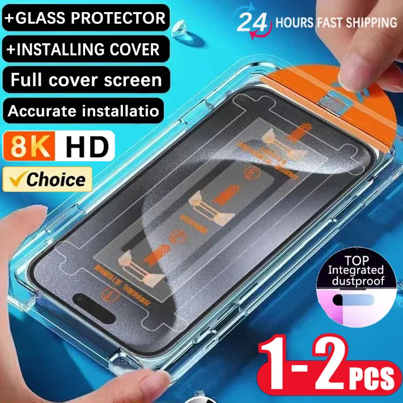 1-2pcs 8K Oleophobic Coating Dust free Installation Screen Protector For iPhone 13 11 12 14 Pro Max Mini X XR 15 Anti Spy Glass