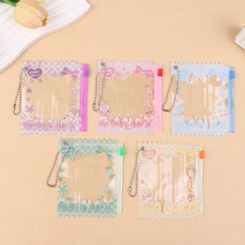 1PC Cute Candy Bar Bag Keychain Anime Theme Badge Transparent Organizer Hanging Case Protective Case Doll Doll Display Bag