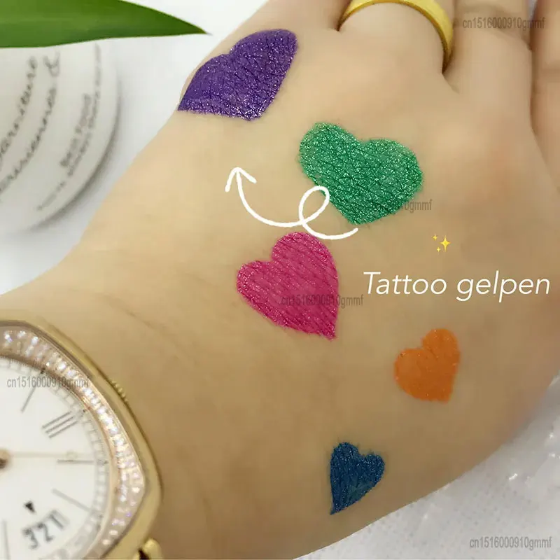 DELVTCH 6Pcs Set Washable Glitter Tattoo Gel Pen Eco-friendly Colored Ink For DIY Skin Graffiti Drawing Painting Decor Kids Gift