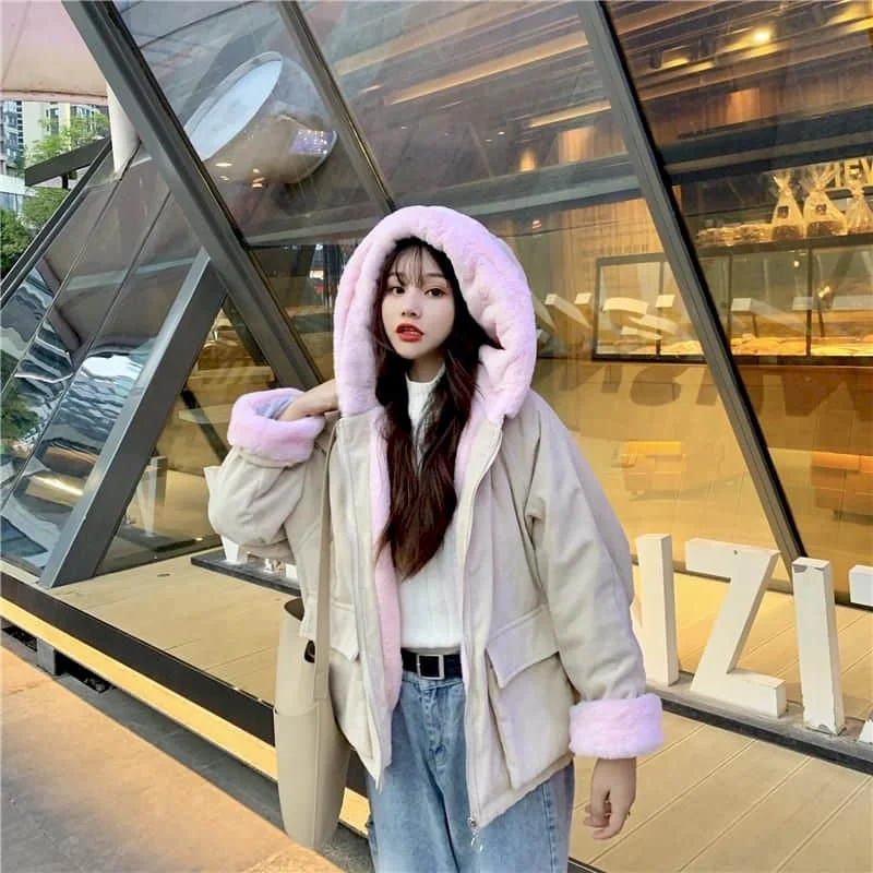 2023 New Cotton Plus Velvet Loose Hooded Corduroy Long-sleeve Coats Thicken Jackets Female Student Autumn Winter Korean Overcoat