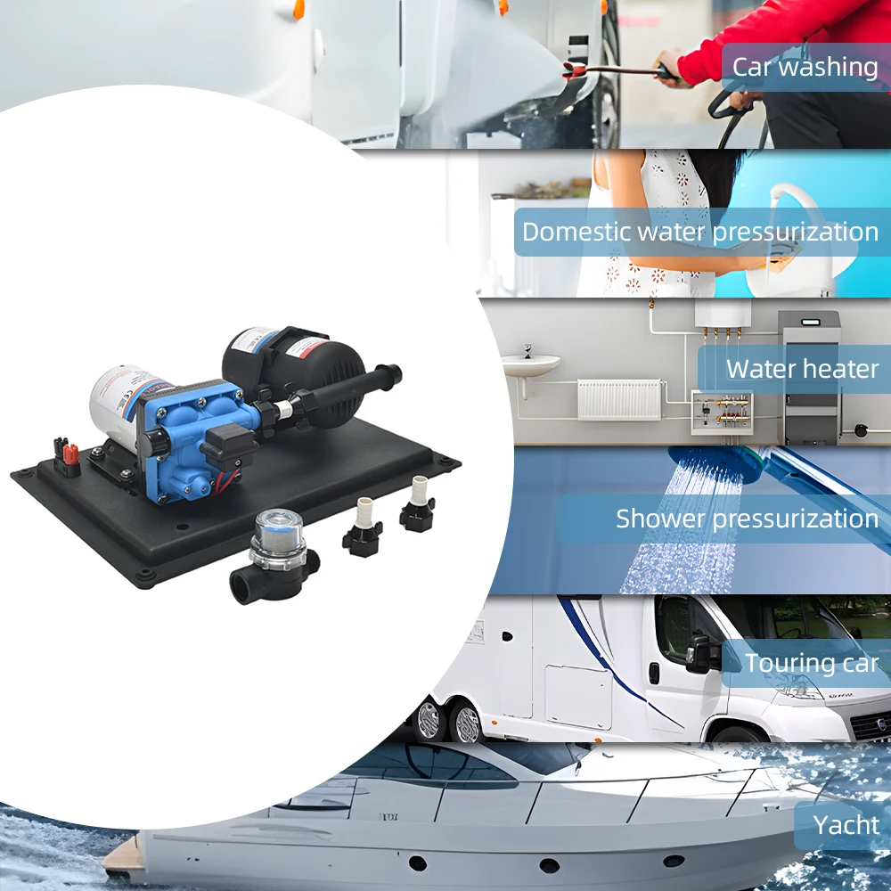 

Водяной насос для автодома, 24 В постоянного тока, 3 галлона в минуту, 11,3 л/мин, 55 фунтов на квадратный дюйм, мембранный насос для пресной воды, встроенный переключатель давления по запросу с резервуаром под давлением