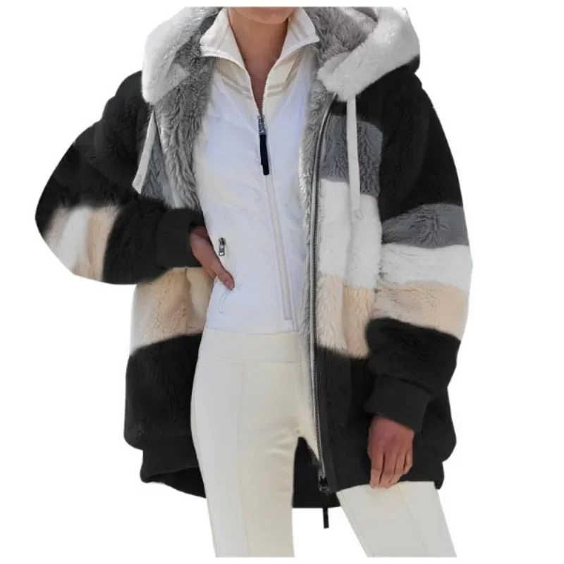 Veste à capuche chaude en peluche pour femme, manteau d'extérieur pour femme, streetwear d'hiver, automne, nouveau, 2023