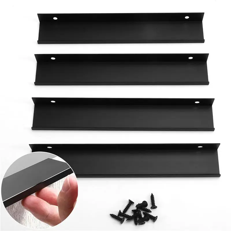 Feb.4PCS Black Door Seam Handle Wardrobe Cabinet Door Non-Punch Invisible Drawer Handle Lengthened 200Mm