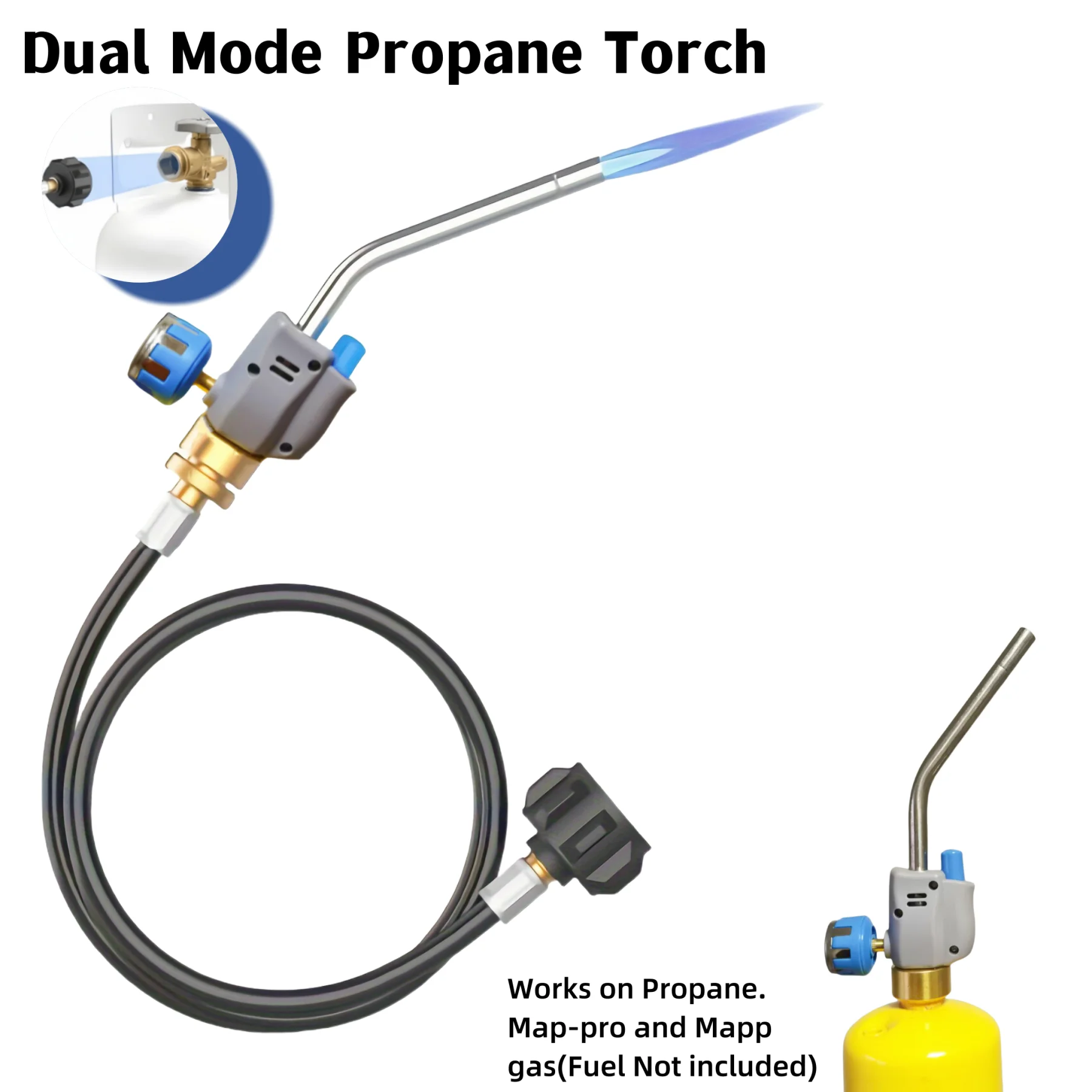 MAPP Gas Torch with 1.5m (5ft) Flexible Hose Welding Burner for Soldering Quenching Barbecuing Jewelry Processing Handheld Torch