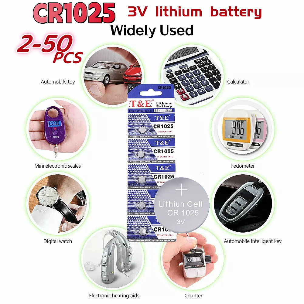 

2PCS-50PCS CR1025 3V Lithium Battery KL1025 BR1025 LM1025 DL1025 CR 1025 5033LC Button Coin Cell Watch Batteries for Toys Remote