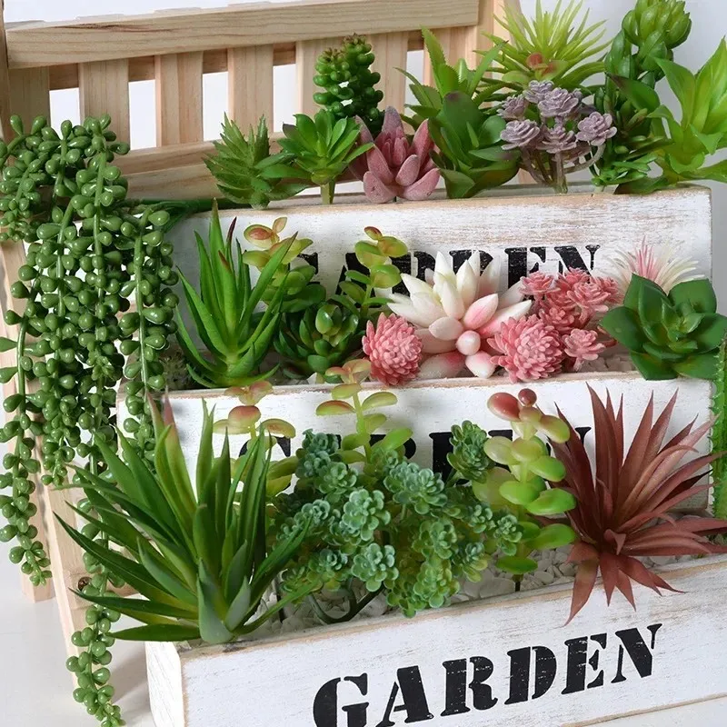 High Quality PVC Succulents Plants Green Faux Succulent Plant for Home Garden Small Bonsai Decor Flower Desktop Plants