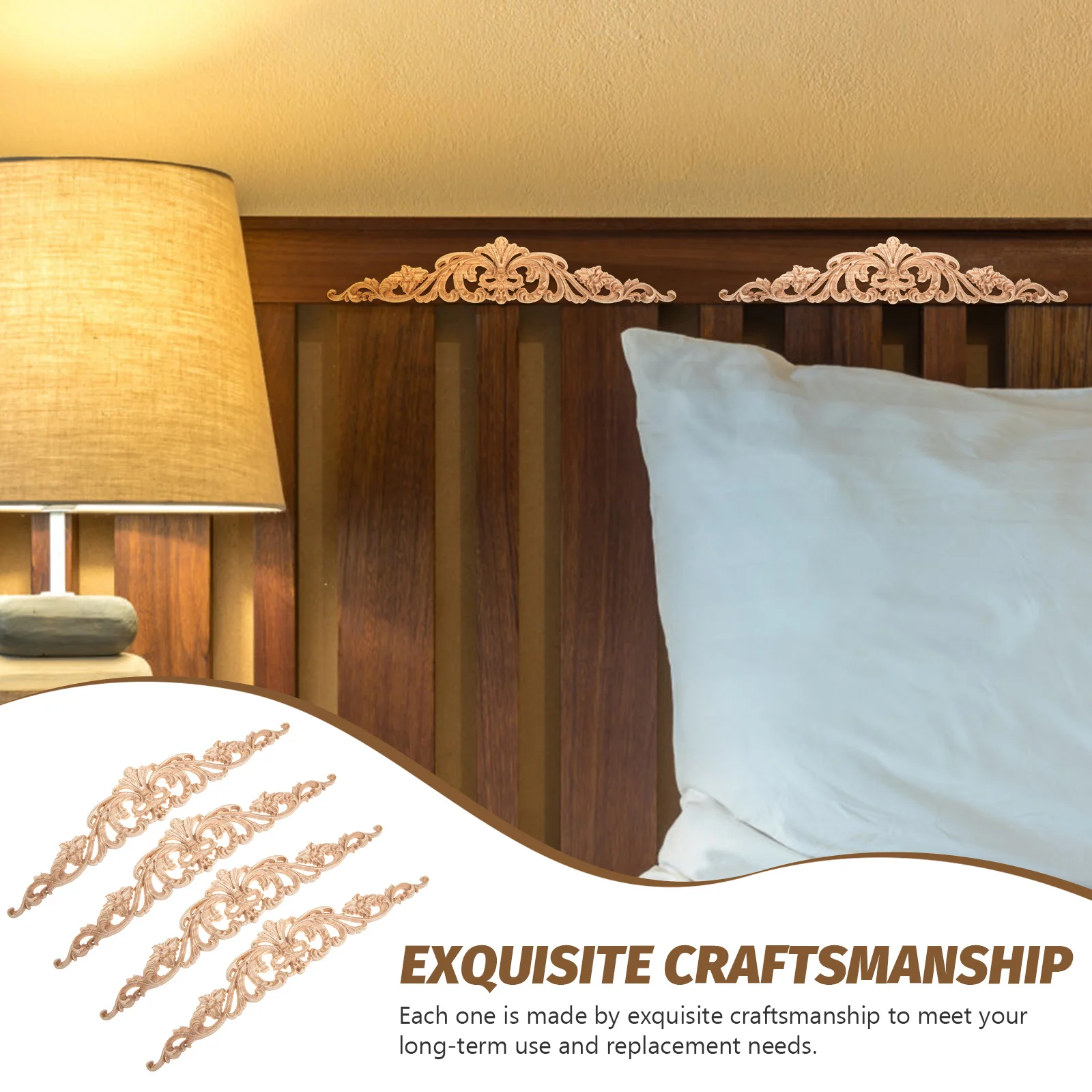 

4Pcs Furniture Decoration Wood Carved Appliques Elegant Home Door Cabinet DIY Woodcraft Embellishment Nursery Decor for