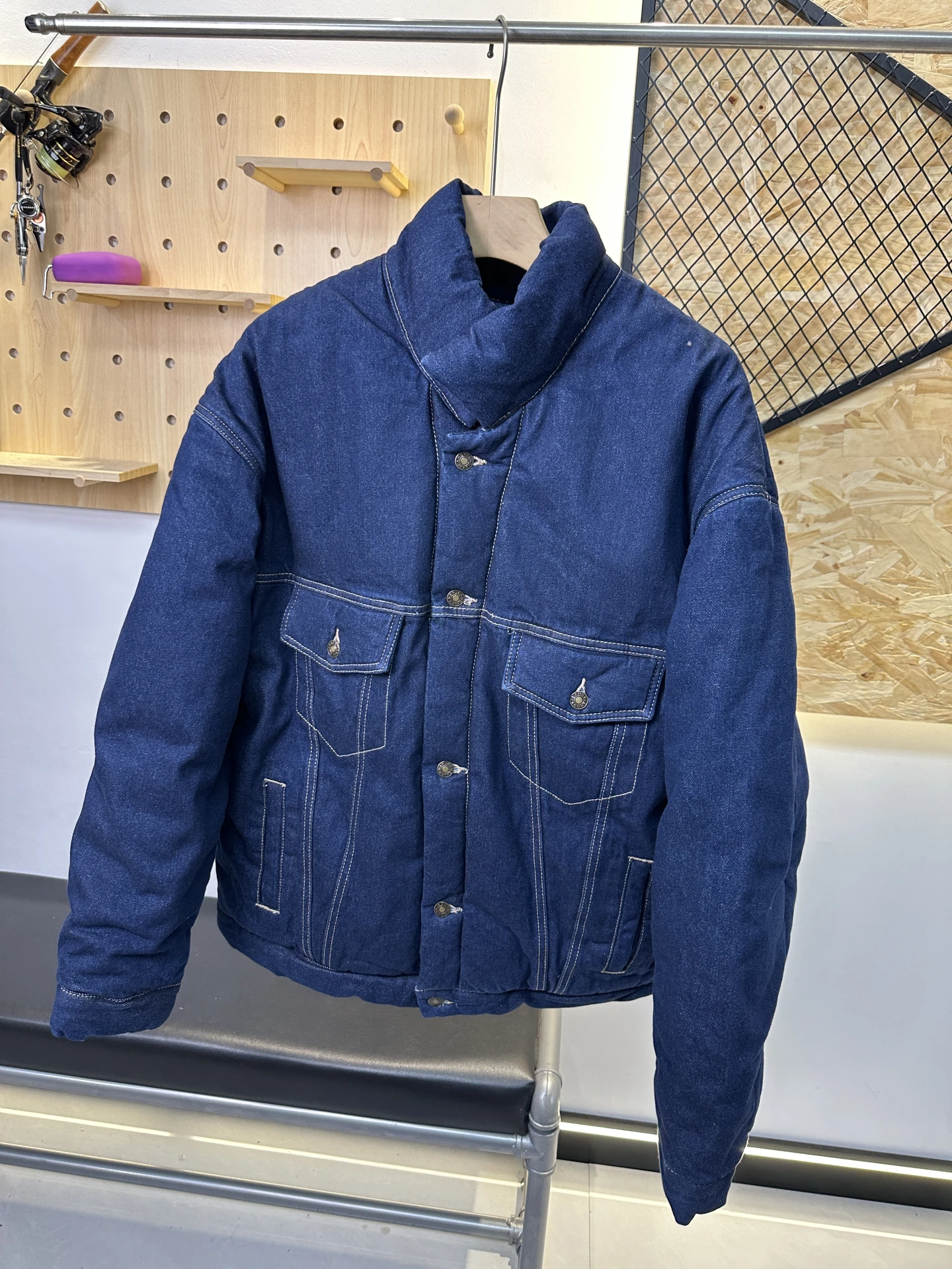 

Thiened Warmth Cotton Jaet Stand Collar Quilted Autumn Winter Denim Outerwear Youth Faion Stand Fit Polyester Fiber