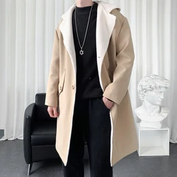 Herren Windjacke Lange Fleece Trenchcoat Harajuku Mid-Länge Casual Hip Hop Mit Kapuze Outwear Streetwear Mäntel