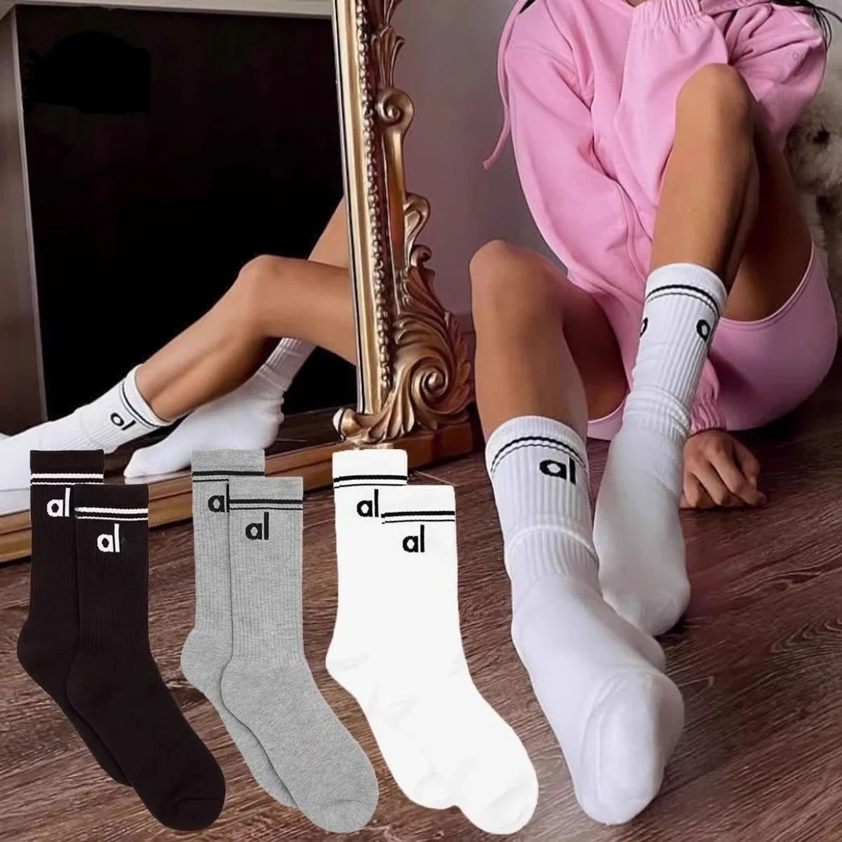 

AL Socks Woman Stockings Cotton Yoga Sports Socks Unisex Runnign Socks Breathable Soft Comfort Casual Outdoos Long Tube Socks