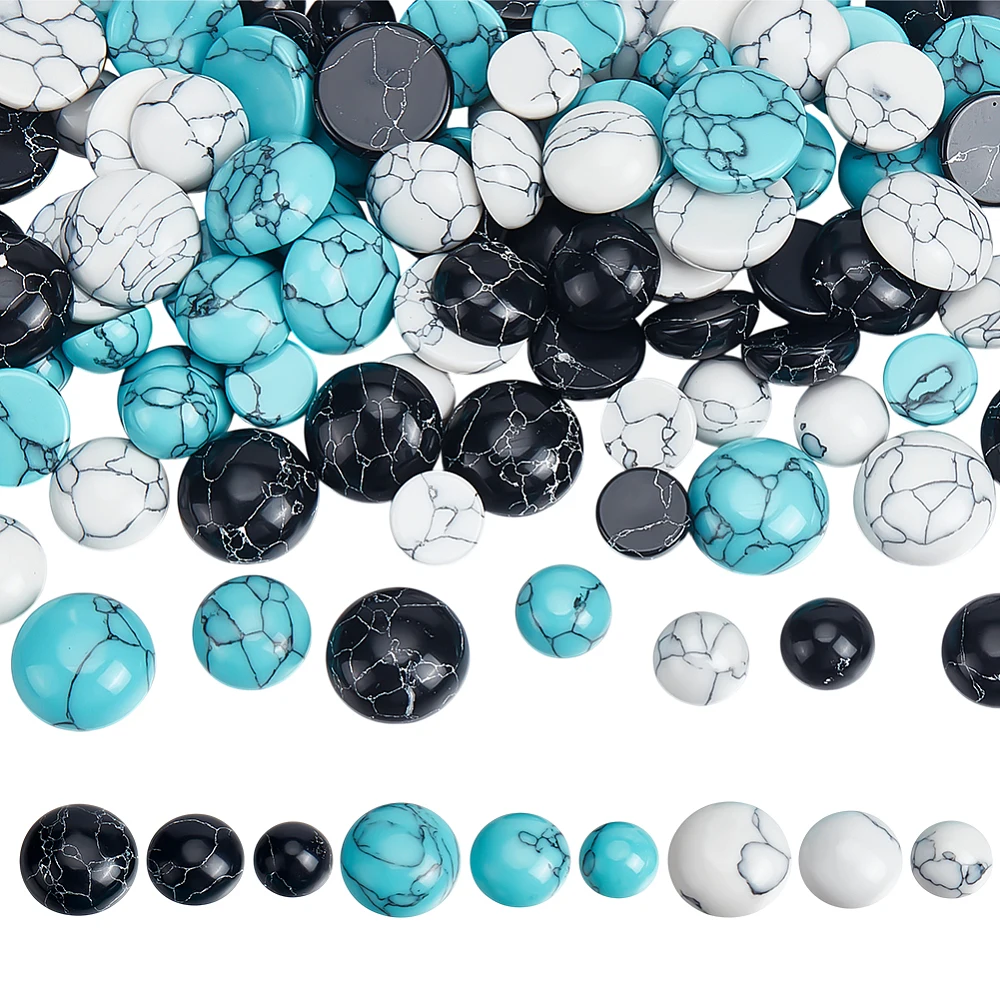 108pcs Turquoise Cabochons 9Style Texture Tiles Dome Half Round Turquoise Beads Blue White Black Tiles Flatback Stones 8/10/12mm