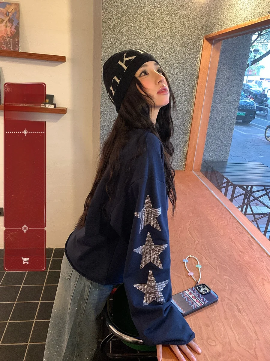 

Sinbounboun round Ne Long Sve Glitter Letter Print Sweatirt Trendy American Sle Single Or Layered Wear Girls T-irt