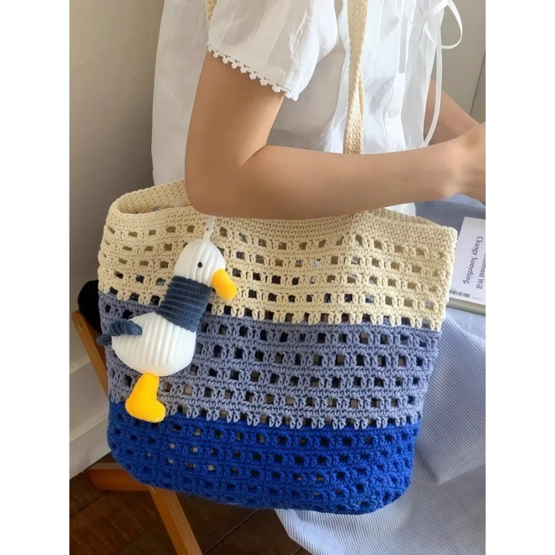 

Cotton thread woven bag women's seaside vacation beach hollow bag versatile large capacity shoulder commuter tote bag