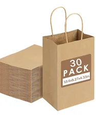 5/10/20/30pcs Brown Paper Bags with Handles, Gift Bags Bulk, Retail Bags, Shopping, Milk Tea bags, Eco-friendly Portable Bags