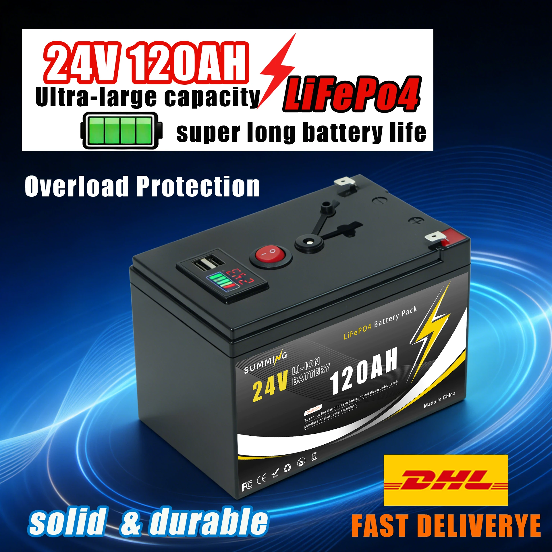 

120AH 24V Rechargeable Battery Lithium Iron Phosphate Battery with BMS for Reliable RVOff-Grid, Marine & Solar Applications