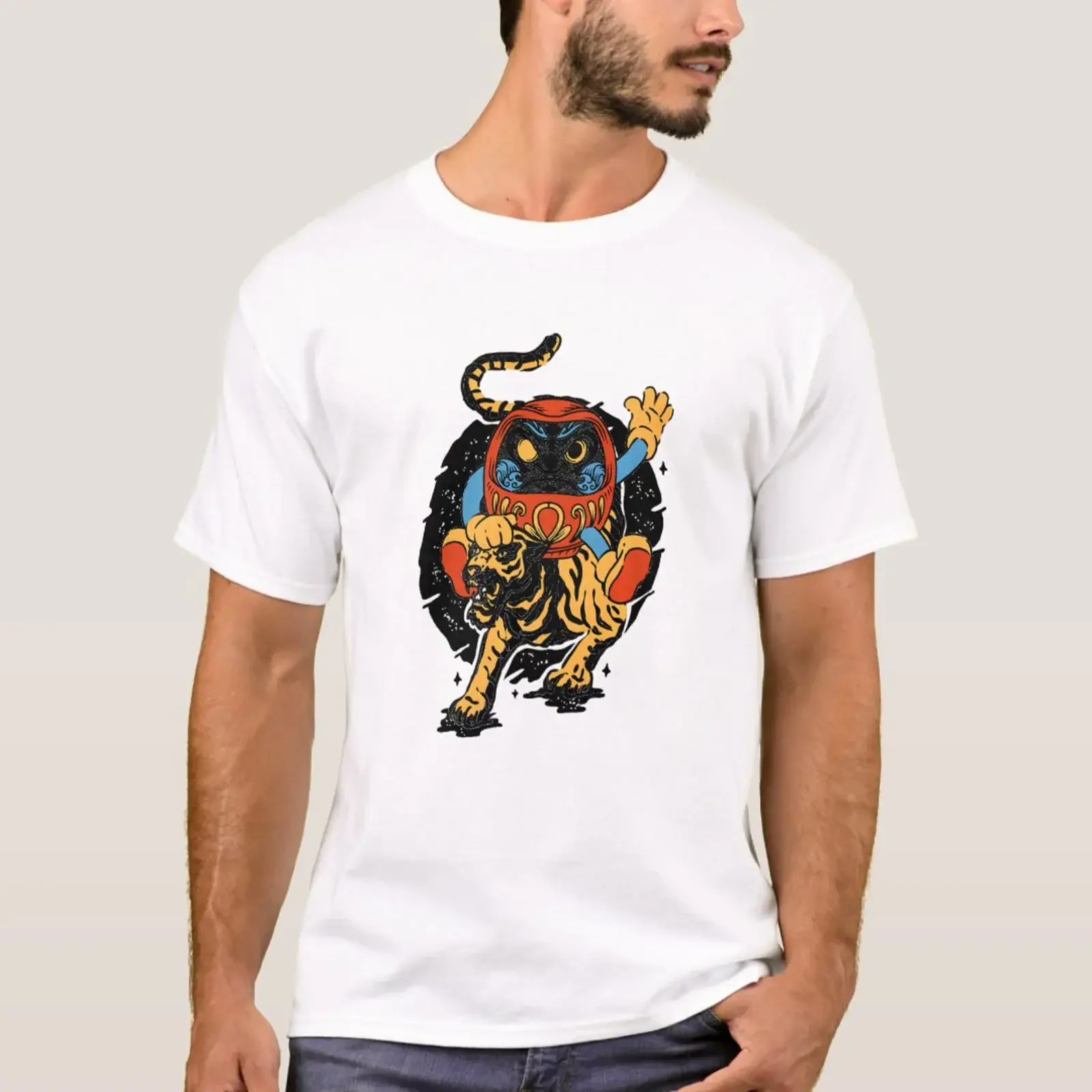 Japanese Tiger Lucky Daruma Doll Traditio T Shirt vintage Washed Top For Everyday Wear Casual Stylish Comfortable Slightly